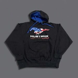 Ford Mustang JH Design USA American Flag Horse Logo Black Hoodie 2XL Mens